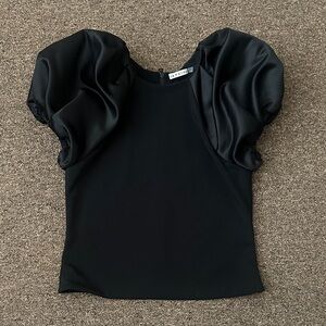 Alice + Olivia Black Puff Sleeve Blouse